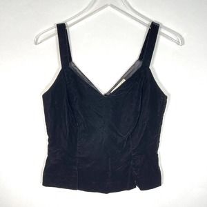 Vtg Malbe Women's Velvet Cropped Tank Top Sz 5/6 Black V-Neck Double Front Slit